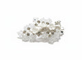 KEVOUR crystal floral bridal hair clip with frosted blooms and clear rhinestones on a silver-tone alligator clip.