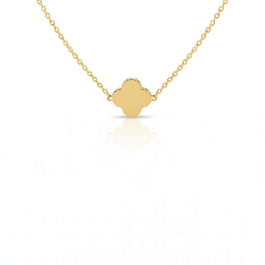 KEVOUR 18K gold-filled clover bracelet featuring a polished four-leaf clover charm on a delicate gold chain.