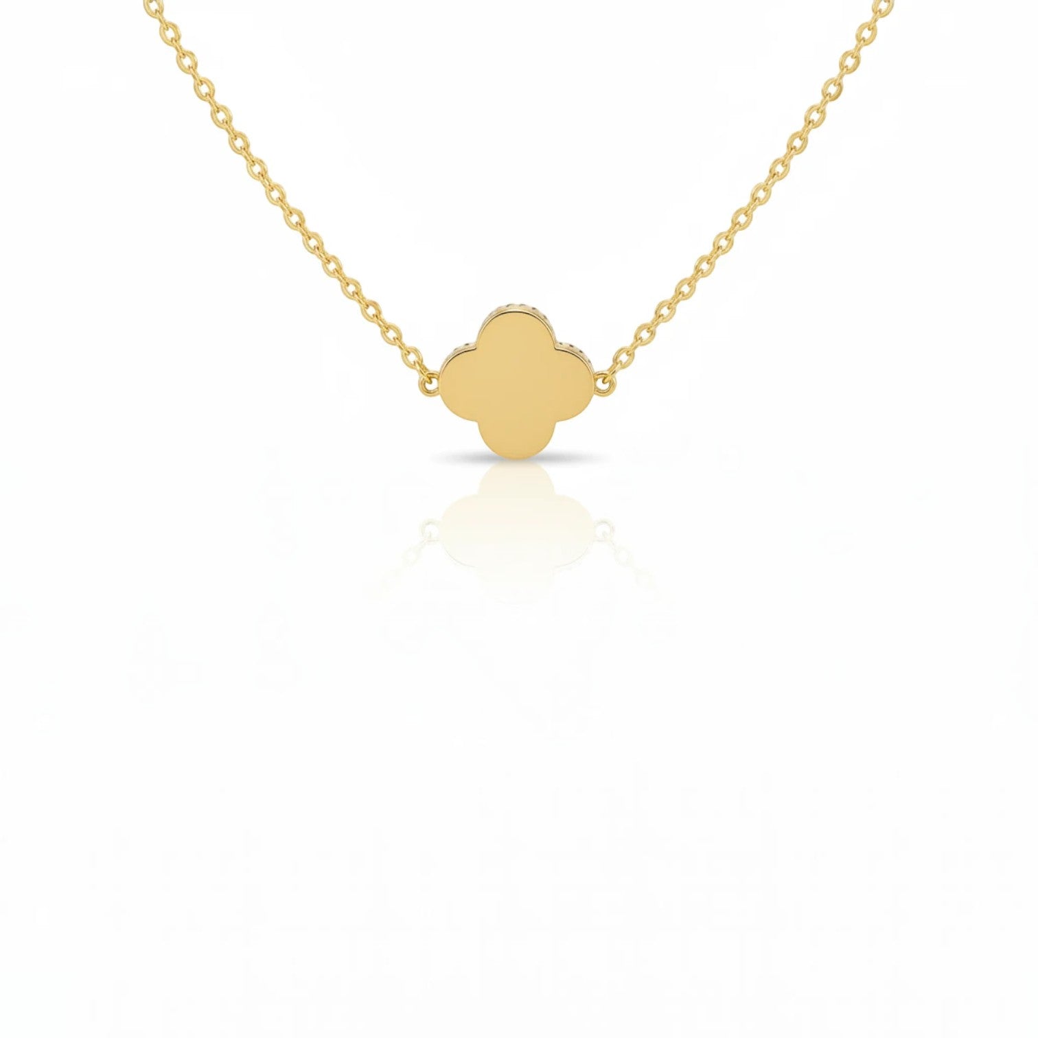 KEVOUR 18K gold-filled clover bracelet featuring a polished four-leaf clover charm on a delicate gold chain.