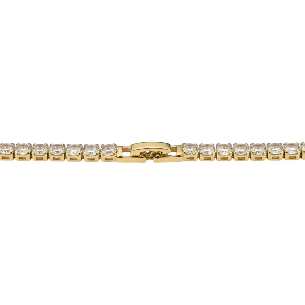 KEVOUR 18K gold-filled tennis necklace featuring a row of brilliant cubic zirconia stones and a secure clasp.