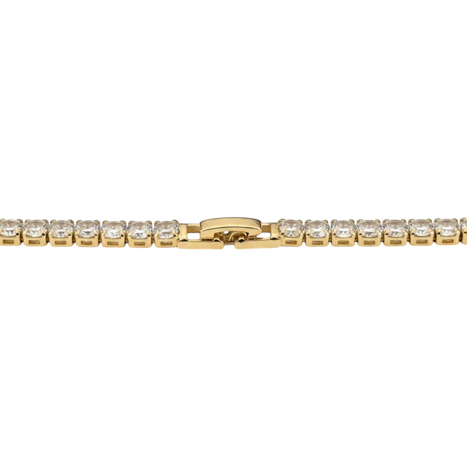 KEVOUR 18K gold-filled tennis necklace featuring a row of brilliant cubic zirconia stones and a secure clasp.