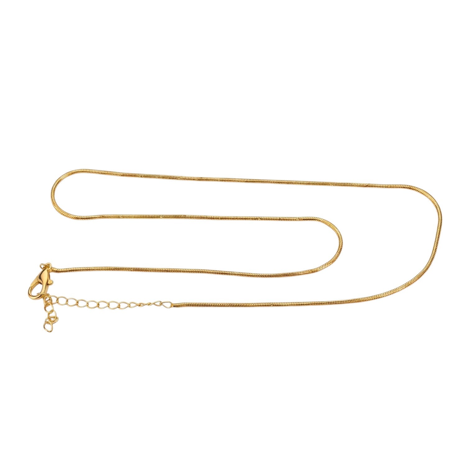 KEVOUR 18K gold-filled snake chain necklace with an adjustable clasp on a white background.