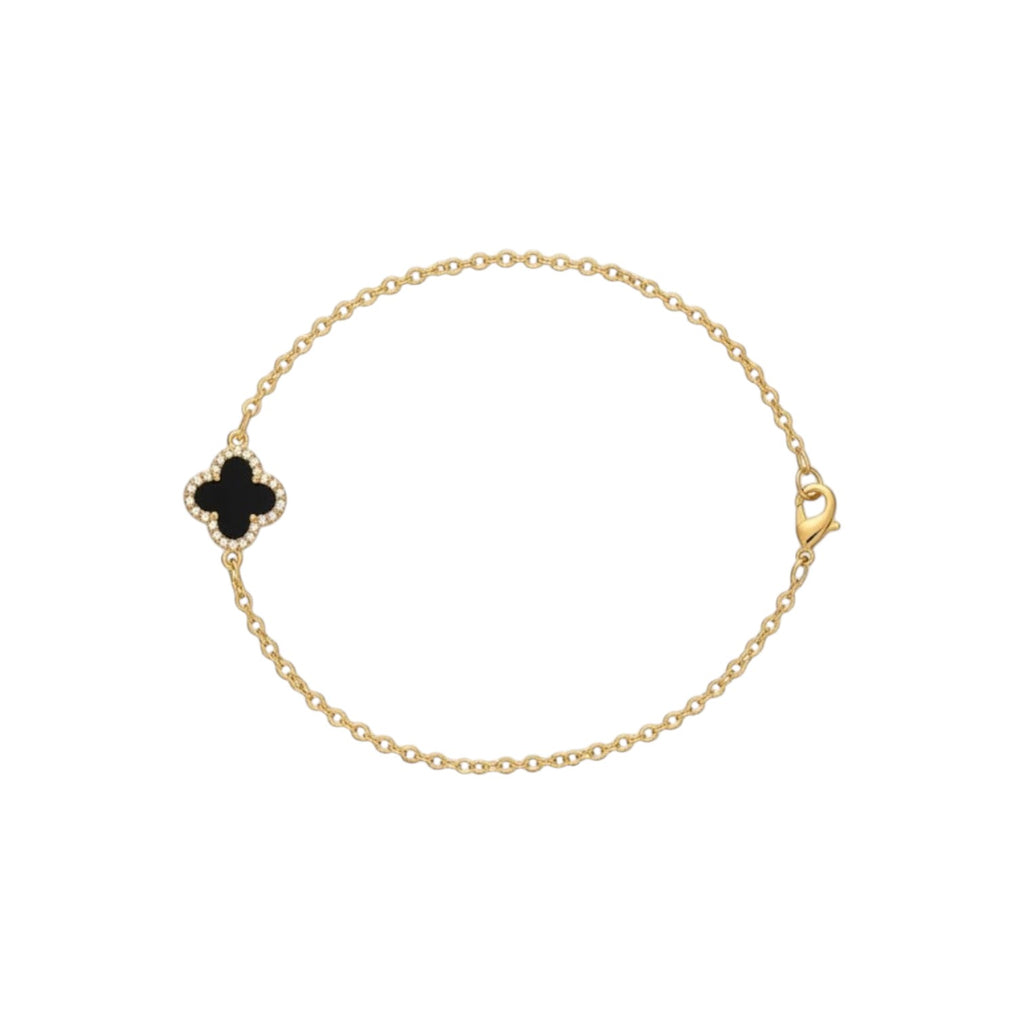 KEVOUR 18K rose gold-filled bracelet featuring a black clover charm accented with pavé cubic zirconia.