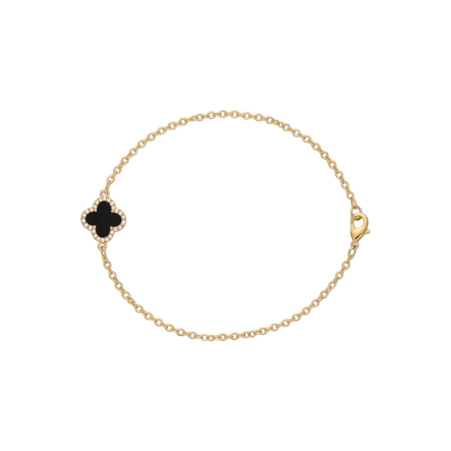 KEVOUR 18K rose gold-filled bracelet featuring a black clover charm accented with pavé cubic zirconia.