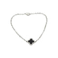 KEVOUR 18K white gold-filled bracelet featuring a black clover charm outlined with pavé cubic zirconia stones.