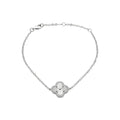 KEVOUR 18K white gold-filled clover bracelet with a fluted charm and pavé cubic zirconia on a delicate chain.